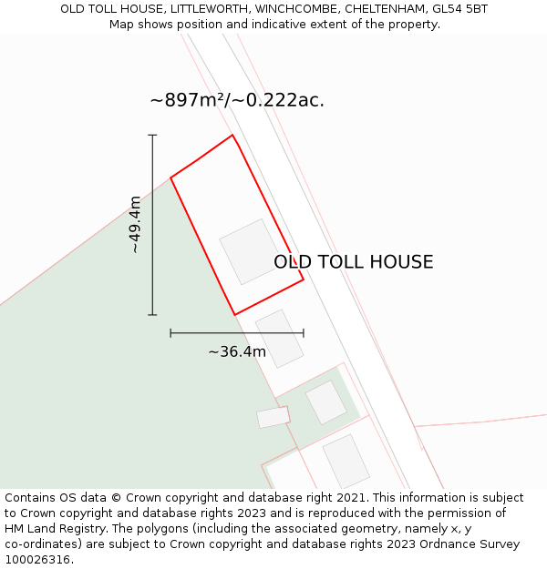 OLD TOLL HOUSE, LITTLEWORTH, WINCHCOMBE, CHELTENHAM, GL54 5BT: Plot and title map