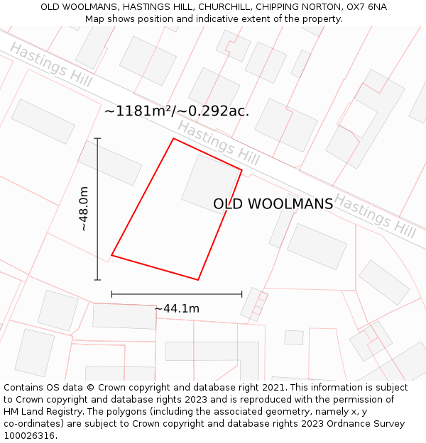 OLD WOOLMANS, HASTINGS HILL, CHURCHILL, CHIPPING NORTON, OX7 6NA: Plot and title map
