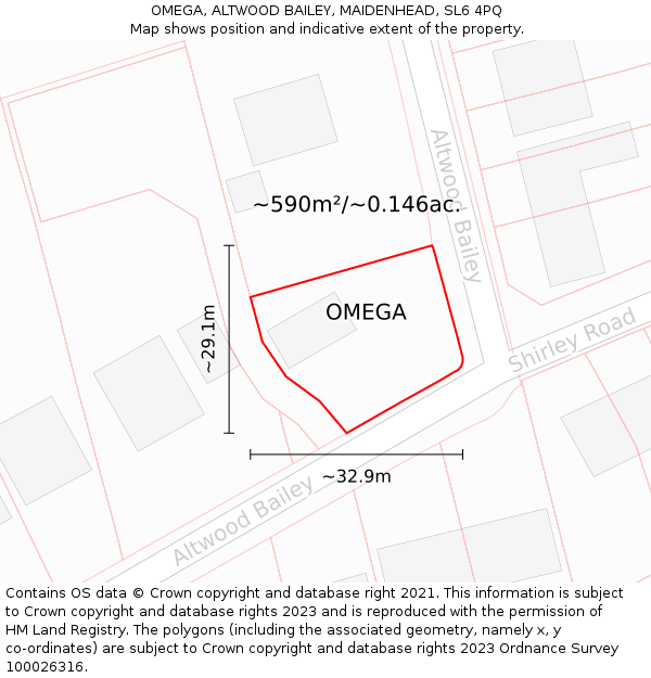 OMEGA, ALTWOOD BAILEY, MAIDENHEAD, SL6 4PQ: Plot and title map