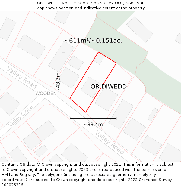 OR DIWEDD, VALLEY ROAD, SAUNDERSFOOT, SA69 9BP: Plot and title map