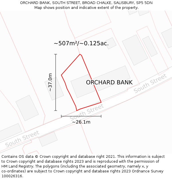 ORCHARD BANK, SOUTH STREET, BROAD CHALKE, SALISBURY, SP5 5DN: Plot and title map
