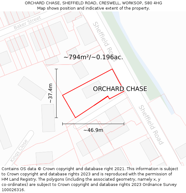 ORCHARD CHASE, SHEFFIELD ROAD, CRESWELL, WORKSOP, S80 4HG: Plot and title map