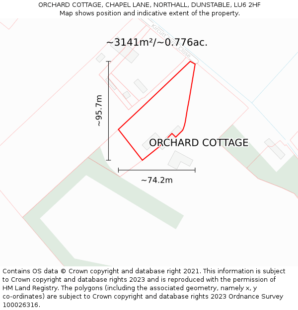 ORCHARD COTTAGE, CHAPEL LANE, NORTHALL, DUNSTABLE, LU6 2HF: Plot and title map