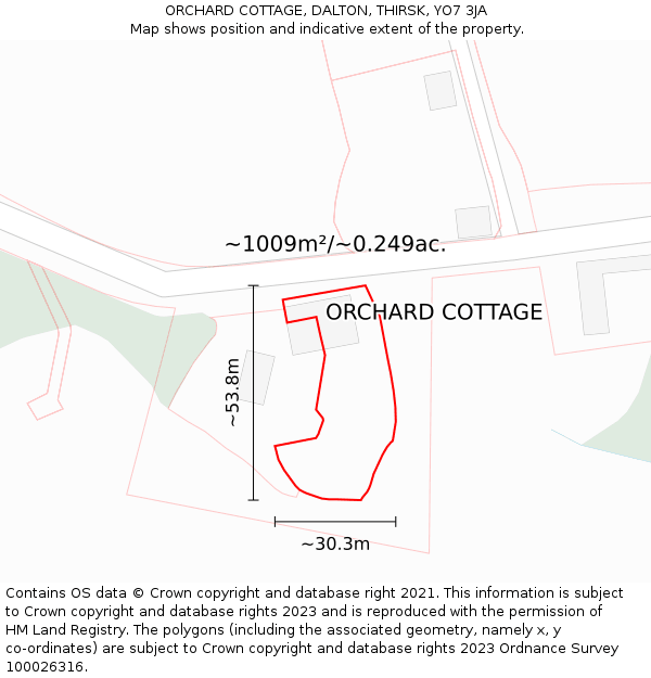 ORCHARD COTTAGE, DALTON, THIRSK, YO7 3JA: Plot and title map