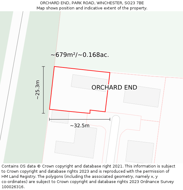 ORCHARD END, PARK ROAD, WINCHESTER, SO23 7BE: Plot and title map