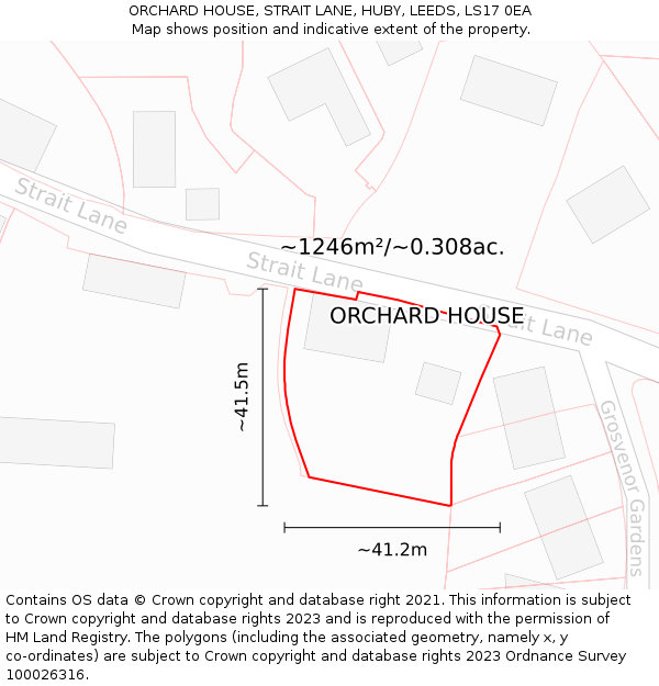 ORCHARD HOUSE, STRAIT LANE, HUBY, LEEDS, LS17 0EA: Plot and title map