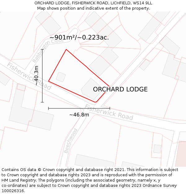 ORCHARD LODGE, FISHERWICK ROAD, LICHFIELD, WS14 9LL: Plot and title map