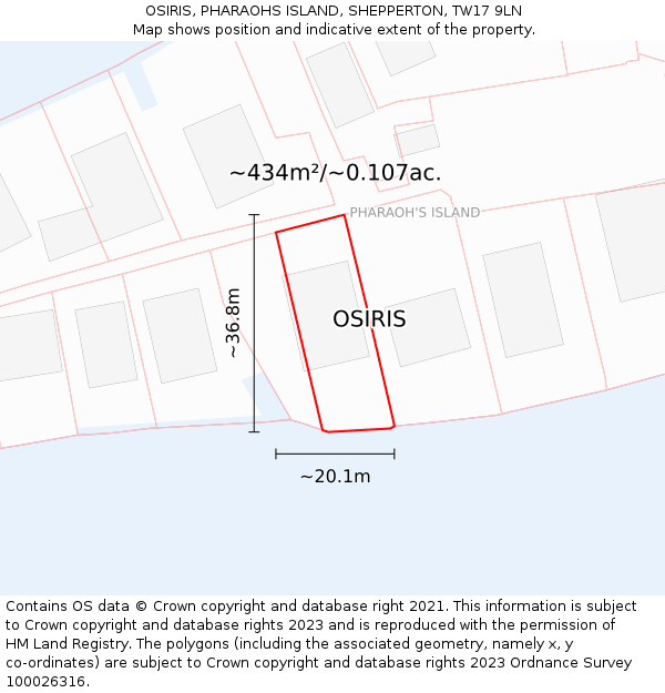 OSIRIS, PHARAOHS ISLAND, SHEPPERTON, TW17 9LN: Plot and title map