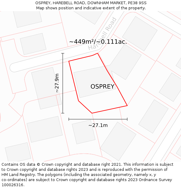 OSPREY, HAREBELL ROAD, DOWNHAM MARKET, PE38 9SS: Plot and title map
