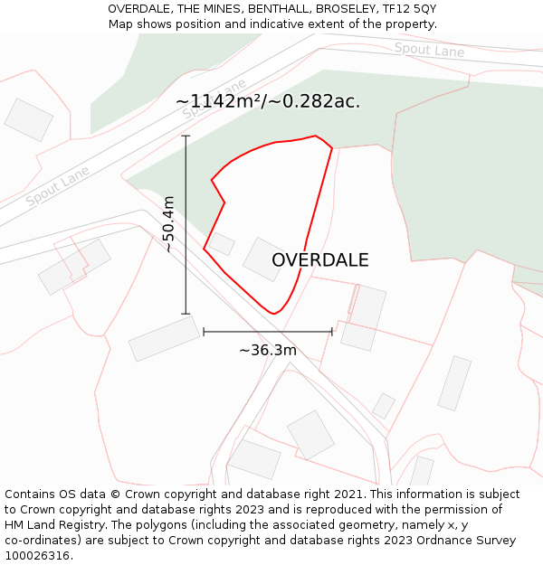 OVERDALE, THE MINES, BENTHALL, BROSELEY, TF12 5QY: Plot and title map