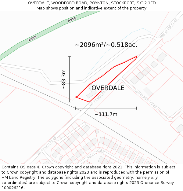 OVERDALE, WOODFORD ROAD, POYNTON, STOCKPORT, SK12 1ED: Plot and title map