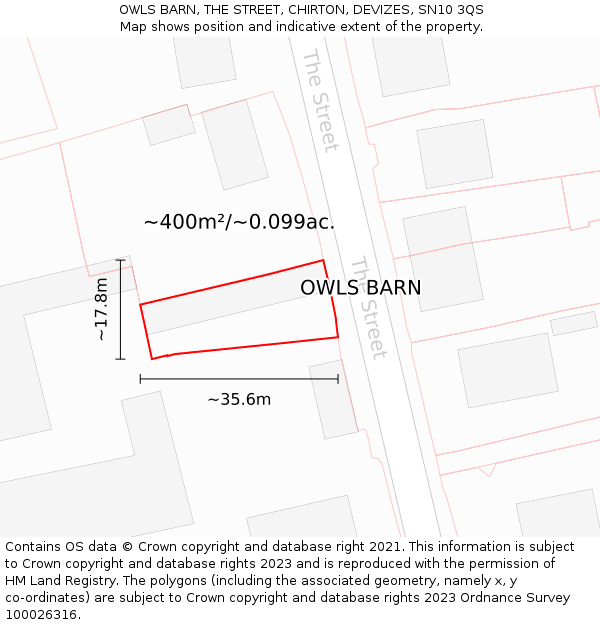 OWLS BARN, THE STREET, CHIRTON, DEVIZES, SN10 3QS: Plot and title map