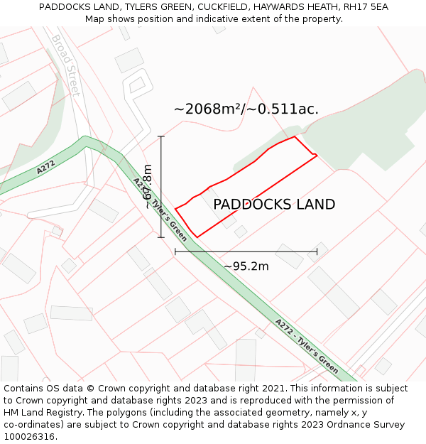 PADDOCKS LAND, TYLERS GREEN, CUCKFIELD, HAYWARDS HEATH, RH17 5EA: Plot and title map