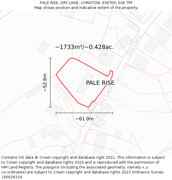 PALE RISE, DRY LANE, CHRISTOW, EXETER, EX6 7PF: Plot and title map