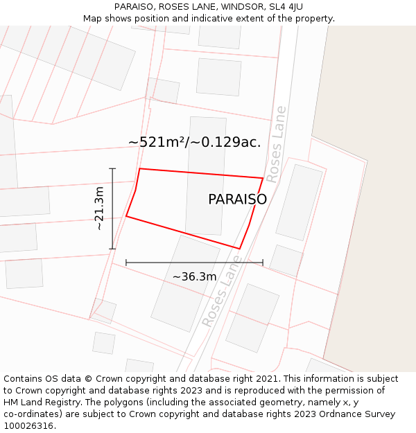 PARAISO, ROSES LANE, WINDSOR, SL4 4JU: Plot and title map