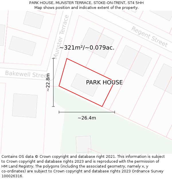 PARK HOUSE, MUNSTER TERRACE, STOKE-ON-TRENT, ST4 5HH: Plot and title map