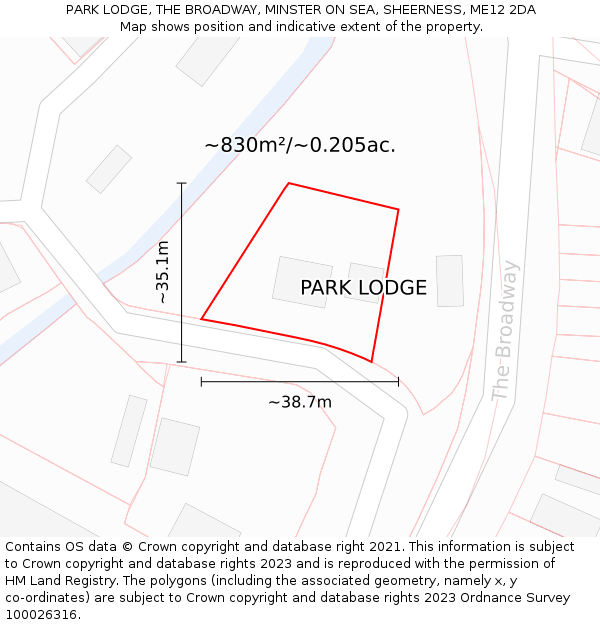 PARK LODGE, THE BROADWAY, MINSTER ON SEA, SHEERNESS, ME12 2DA: Plot and title map