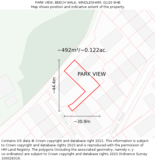 PARK VIEW, BEECH WALK, WINDLESHAM, GU20 6HB: Plot and title map