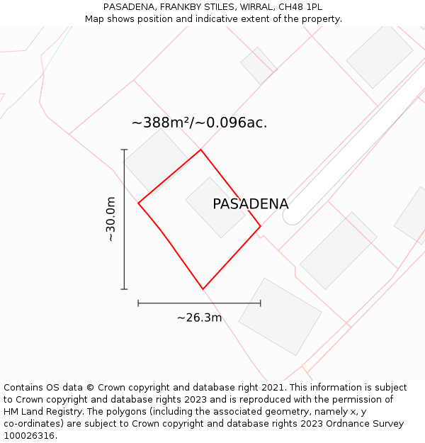 PASADENA, FRANKBY STILES, WIRRAL, CH48 1PL: Plot and title map