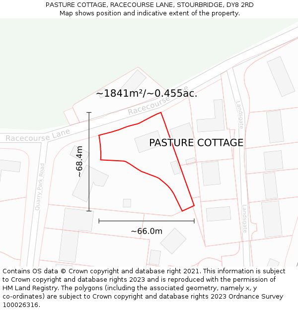 PASTURE COTTAGE, RACECOURSE LANE, STOURBRIDGE, DY8 2RD: Plot and title map