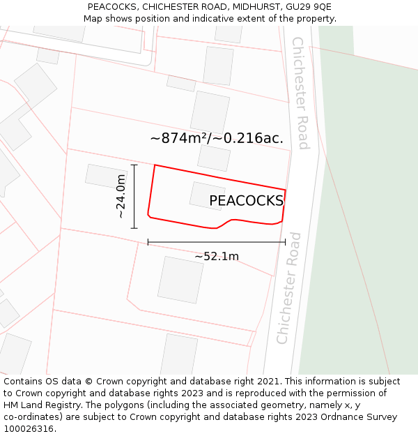 PEACOCKS, CHICHESTER ROAD, MIDHURST, GU29 9QE: Plot and title map