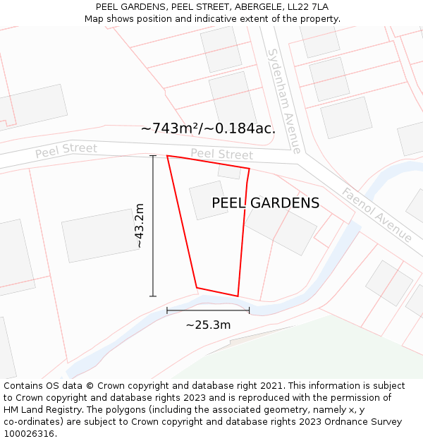 PEEL GARDENS, PEEL STREET, ABERGELE, LL22 7LA: Plot and title map