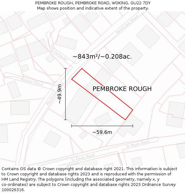 PEMBROKE ROUGH, PEMBROKE ROAD, WOKING, GU22 7DY: Plot and title map