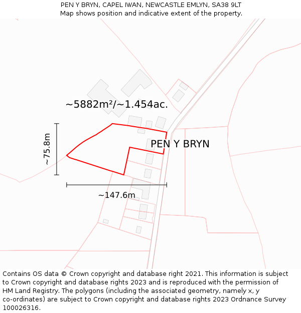 PEN Y BRYN, CAPEL IWAN, NEWCASTLE EMLYN, SA38 9LT: Plot and title map