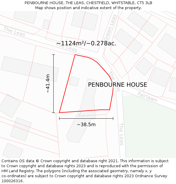 PENBOURNE HOUSE, THE LEAS, CHESTFIELD, WHITSTABLE, CT5 3LB: Plot and title map
