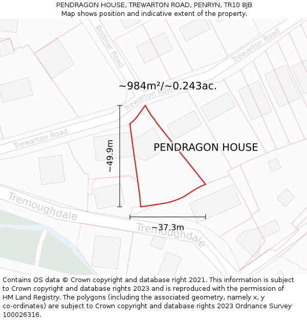 PENDRAGON HOUSE, TREWARTON ROAD, PENRYN, TR10 8JB: Plot and title map