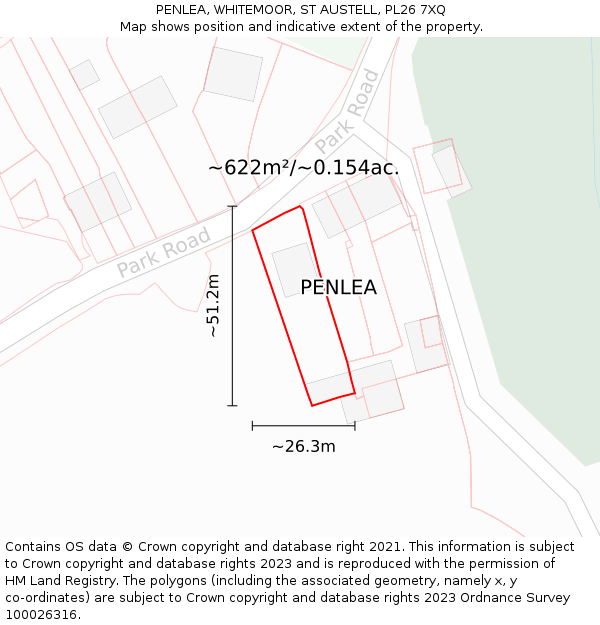 PENLEA, WHITEMOOR, ST AUSTELL, PL26 7XQ: Plot and title map