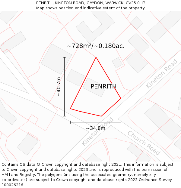 PENRITH, KINETON ROAD, GAYDON, WARWICK, CV35 0HB: Plot and title map