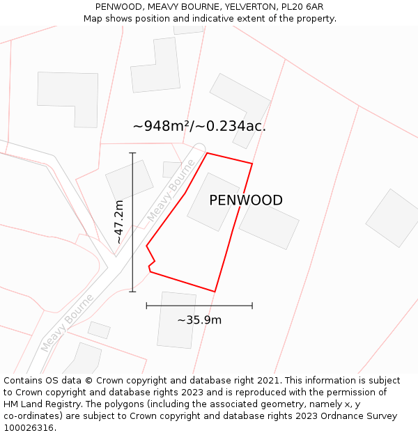 PENWOOD, MEAVY BOURNE, YELVERTON, PL20 6AR: Plot and title map