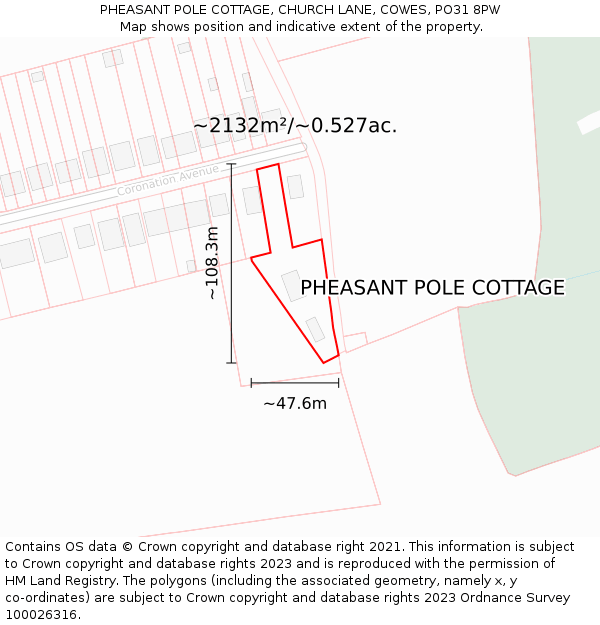 PHEASANT POLE COTTAGE, CHURCH LANE, COWES, PO31 8PW: Plot and title map