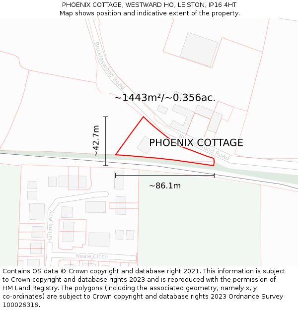 PHOENIX COTTAGE, WESTWARD HO, LEISTON, IP16 4HT: Plot and title map