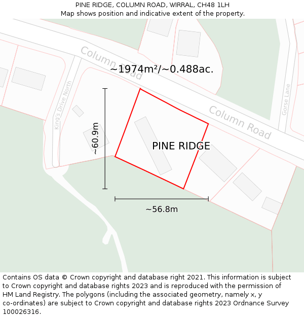 PINE RIDGE, COLUMN ROAD, WIRRAL, CH48 1LH: Plot and title map