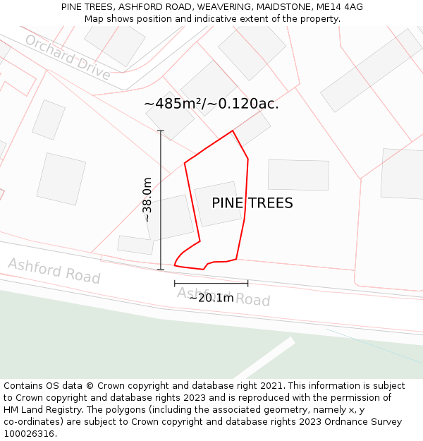 PINE TREES, ASHFORD ROAD, WEAVERING, MAIDSTONE, ME14 4AG: Plot and title map