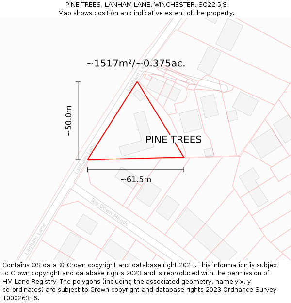 PINE TREES, LANHAM LANE, WINCHESTER, SO22 5JS: Plot and title map