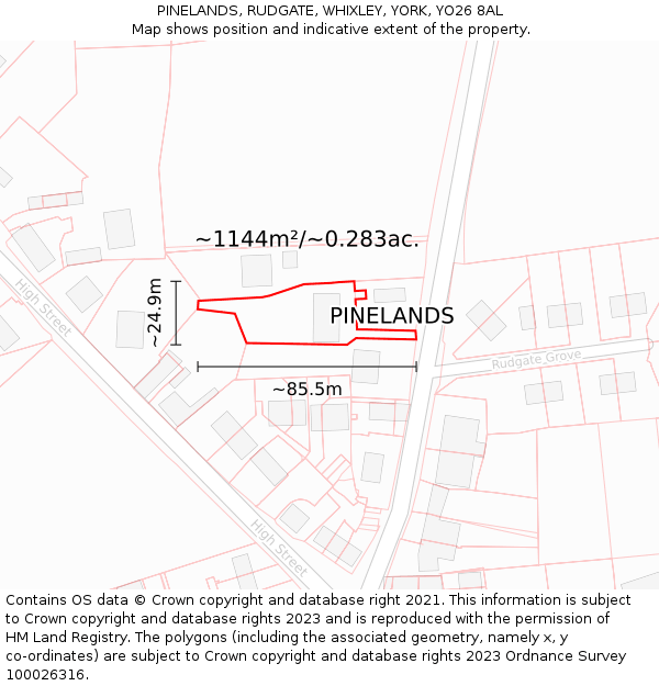 PINELANDS, RUDGATE, WHIXLEY, YORK, YO26 8AL: Plot and title map