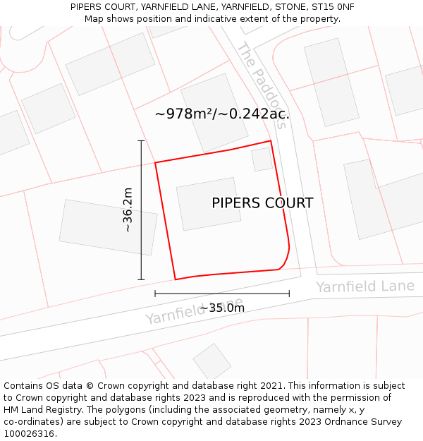 PIPERS COURT, YARNFIELD LANE, YARNFIELD, STONE, ST15 0NF: Plot and title map