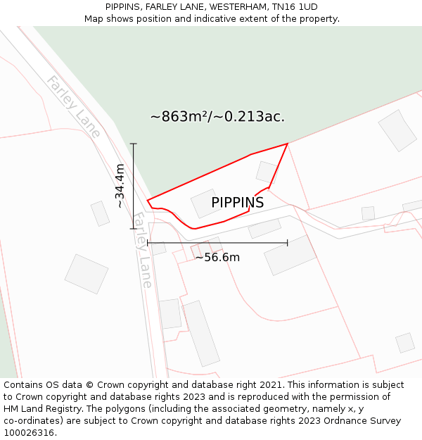 PIPPINS, FARLEY LANE, WESTERHAM, TN16 1UD: Plot and title map
