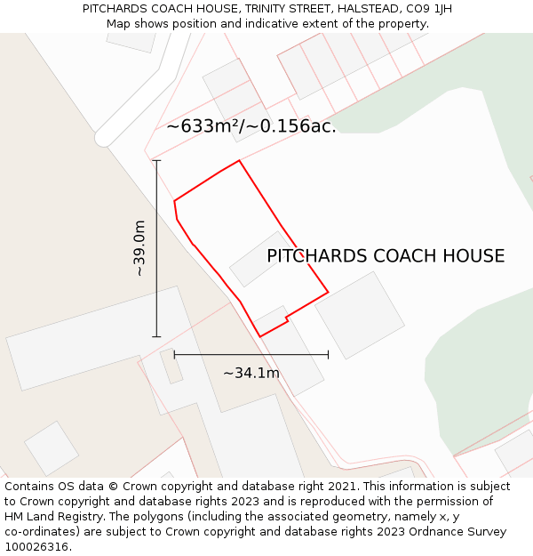 PITCHARDS COACH HOUSE, TRINITY STREET, HALSTEAD, CO9 1JH: Plot and title map