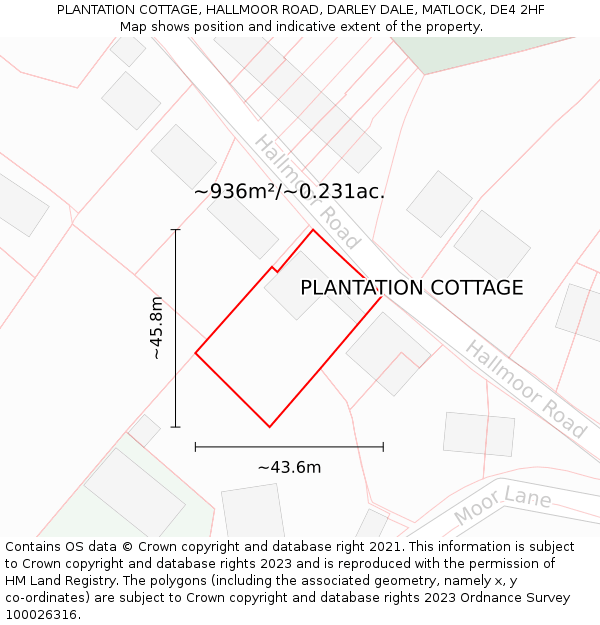 PLANTATION COTTAGE, HALLMOOR ROAD, DARLEY DALE, MATLOCK, DE4 2HF: Plot and title map