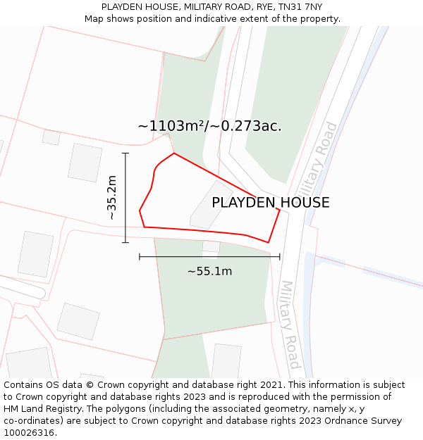 PLAYDEN HOUSE, MILITARY ROAD, RYE, TN31 7NY: Plot and title map