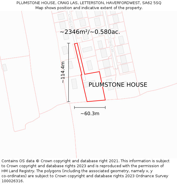 PLUMSTONE HOUSE, CRAIG LAS, LETTERSTON, HAVERFORDWEST, SA62 5SQ: Plot and title map