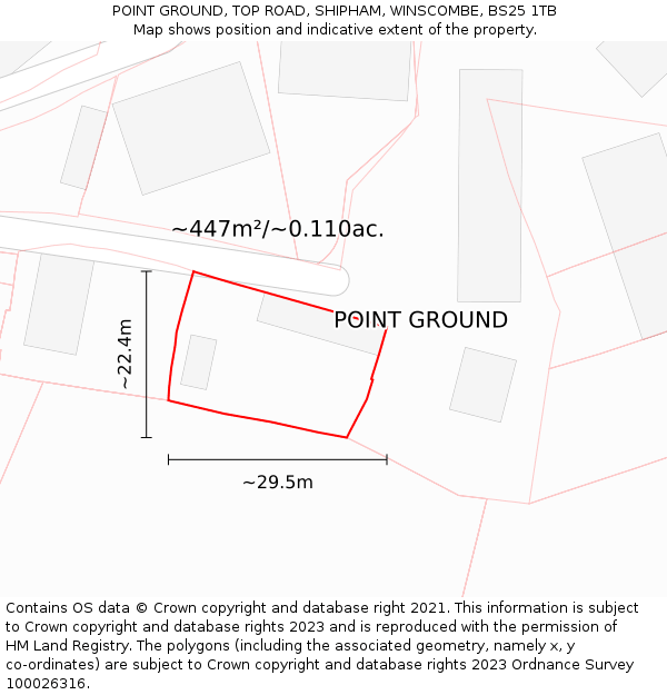 POINT GROUND, TOP ROAD, SHIPHAM, WINSCOMBE, BS25 1TB: Plot and title map