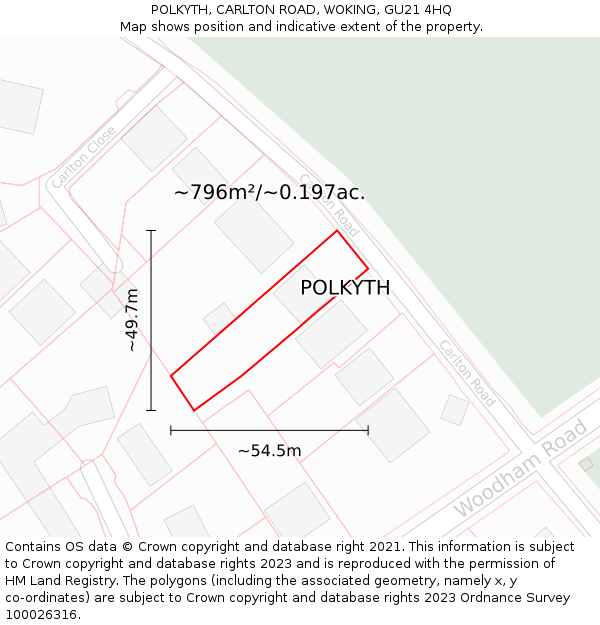 POLKYTH, CARLTON ROAD, WOKING, GU21 4HQ: Plot and title map