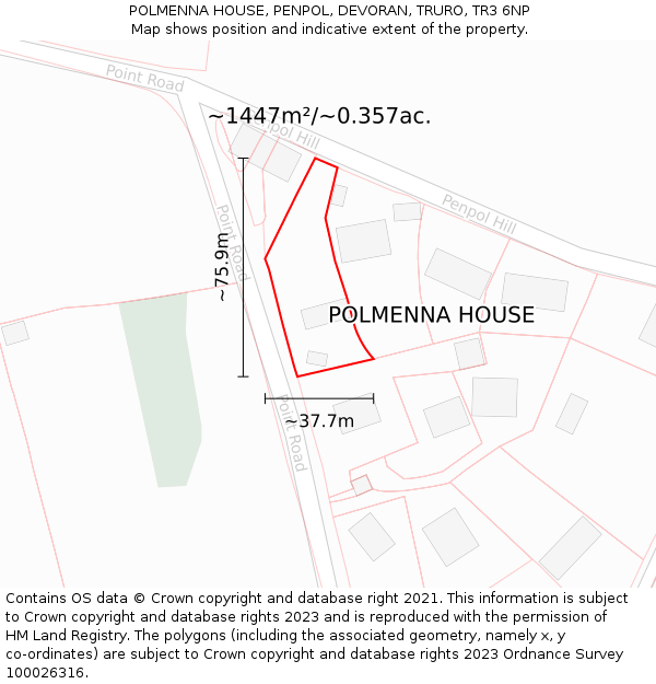 POLMENNA HOUSE, PENPOL, DEVORAN, TRURO, TR3 6NP: Plot and title map