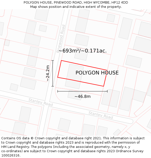 POLYGON HOUSE, PINEWOOD ROAD, HIGH WYCOMBE, HP12 4DD: Plot and title map
