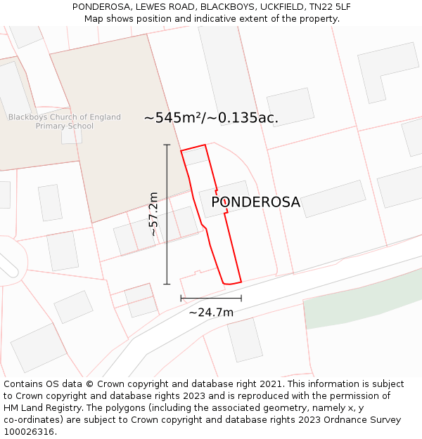 PONDEROSA, LEWES ROAD, BLACKBOYS, UCKFIELD, TN22 5LF: Plot and title map